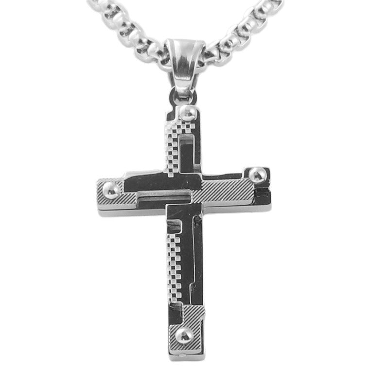 Personalized Retro Titanium Steel Cross Pendant Necklace for Men - Trendy Stainless Steel Design
