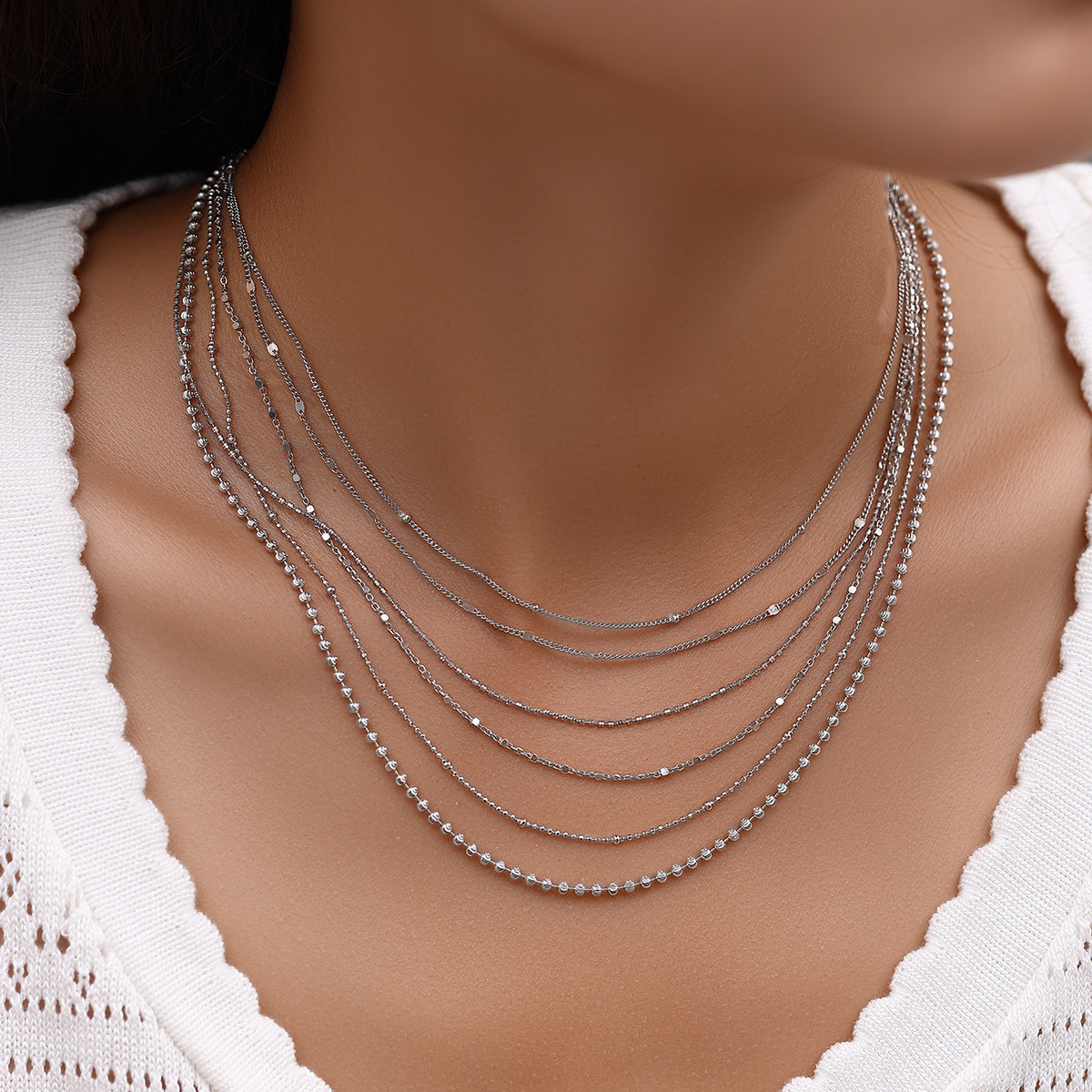 925 Sterling Silver Shimmer Plain Chain Necklace