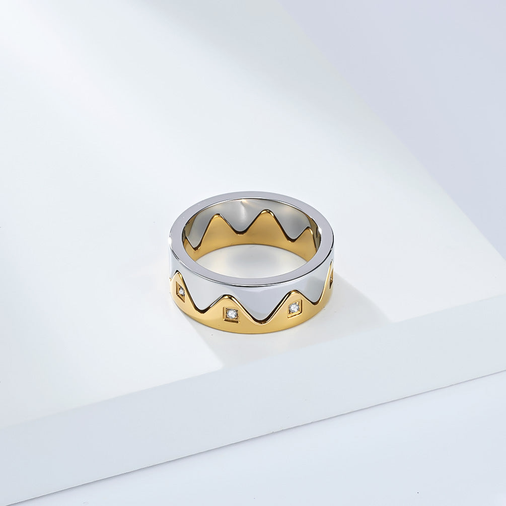 Planderful Personalized Crown Zircon Inlaid Titanium Steel Couple Ring For Him And Her