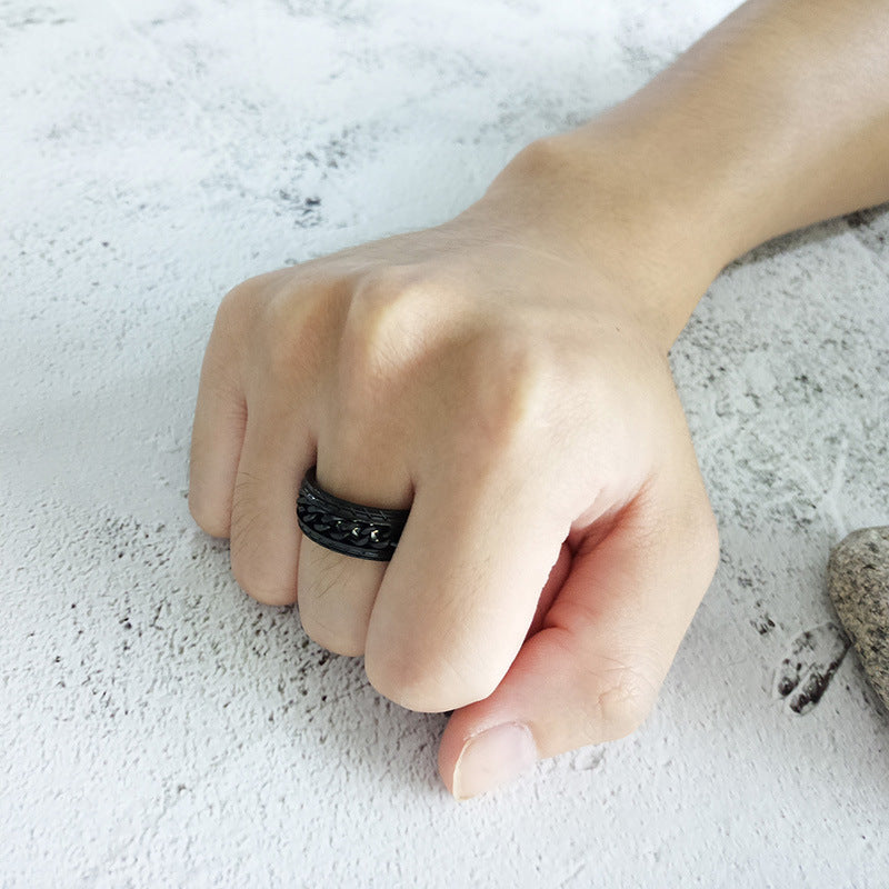 Titanium Steel Ring Accessories Stainless Steel Rotating Tire Pattern Chain Ring Men's Black Ring