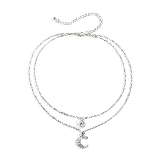 Planderful Collarbone Necklace With Rhinestone Tassel And Personalized Crescent Double Layer For Women