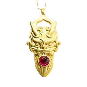 Lab-Grown Ruby Dragon Head Pendant — No Chain