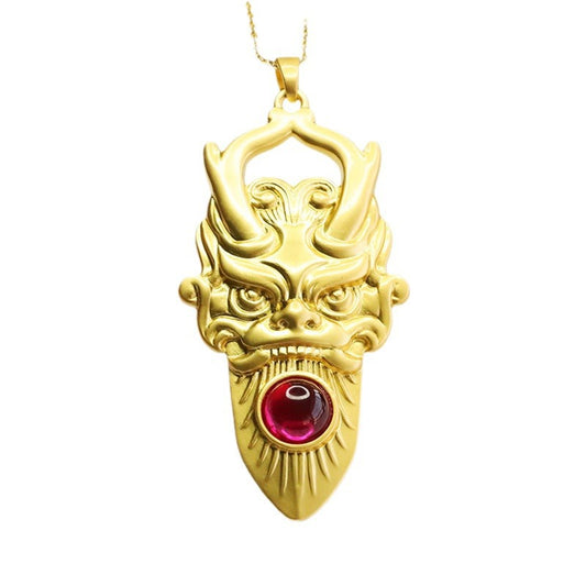 Lab-Grown Ruby Dragon Head Pendant — No Chain