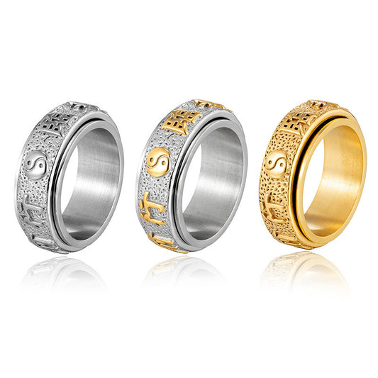 Planderful Taoist Nine Characters Mantra Ring Titanium Steel Rotating Anxiety Relief Jewelry For Mindful Seekers