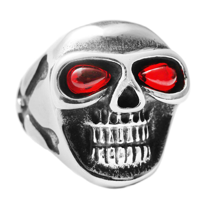 Titanium Steel Skull Ring for Men - Retro Punk Style with Cross Design in Stainless Steel