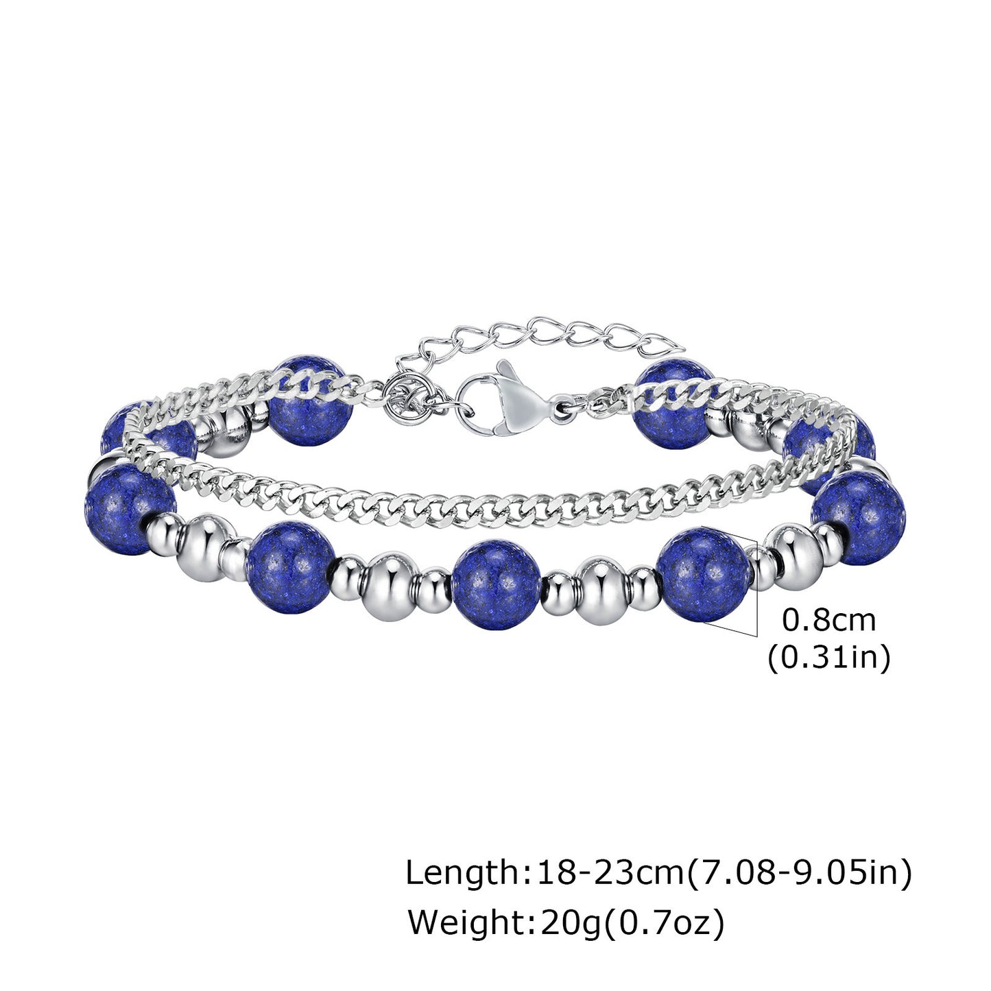 Stainless Steel Grinding Agate Lazuli Beaded Bracelet for Men