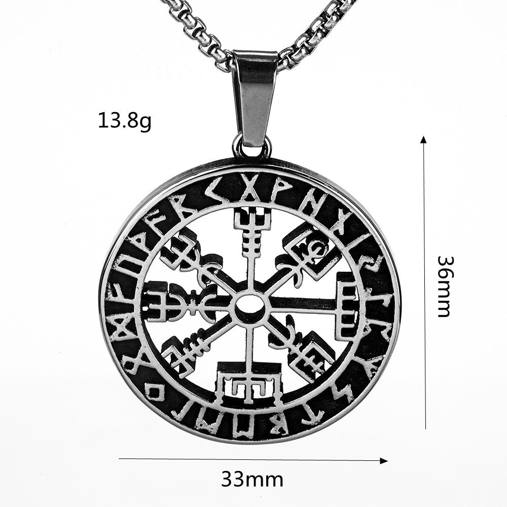 1. Planderful Round Hollow Viking Stainless Steel Necklace for Men Rune Inspired Gift