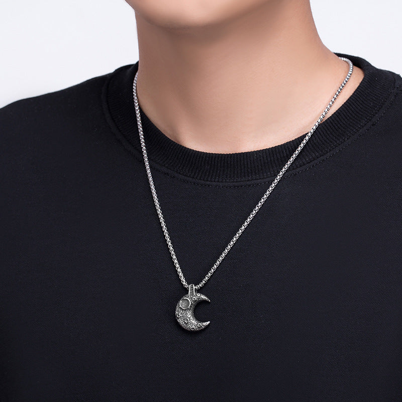 Steel Necklace – Vintage Moon Pendant