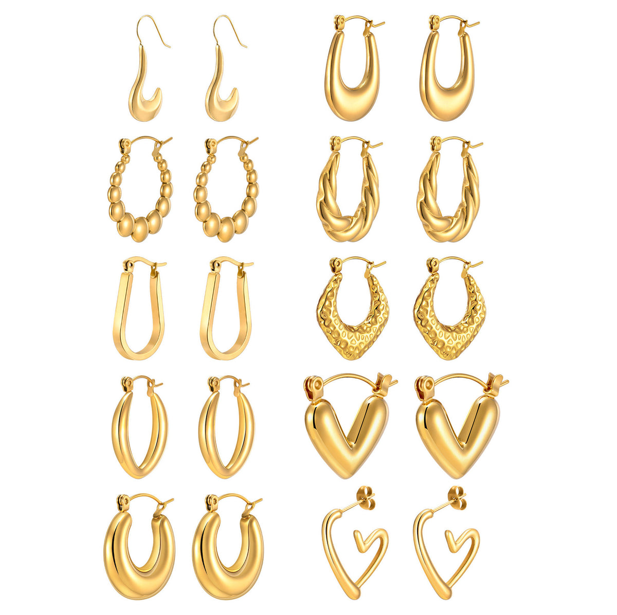 Sculptural Gold-Tone Hoop Earrings — 3 Styles