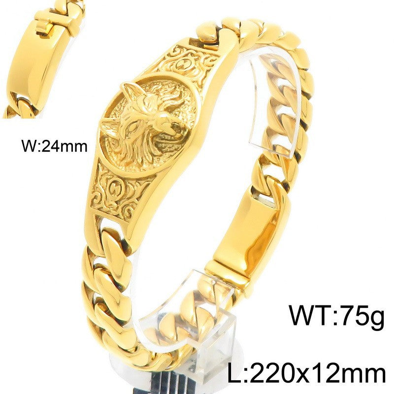 Punk Style – Wolf King Round Brand Layered Cuban Chain Titanium Bracelet