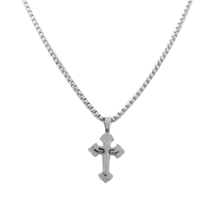 Personalized Retro Titanium Steel Cross Pendant Necklace for Men - Trendy Stainless Steel Design