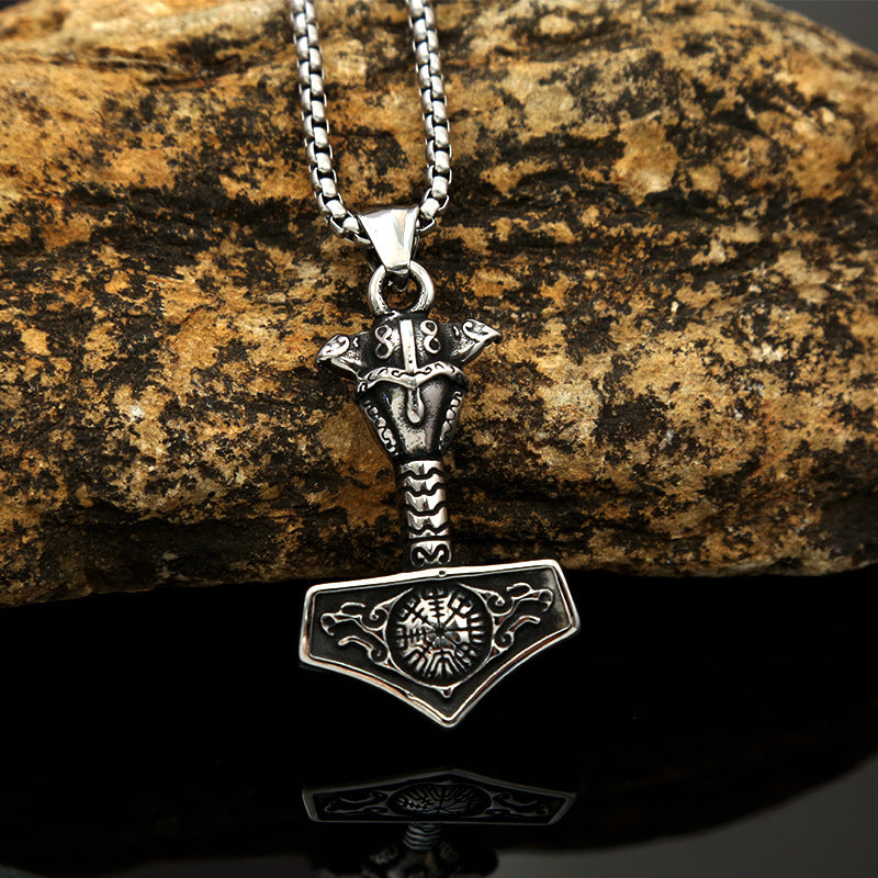 Titanium Steel Non-Fading Jewelry Thor Hammer Necklace for Men