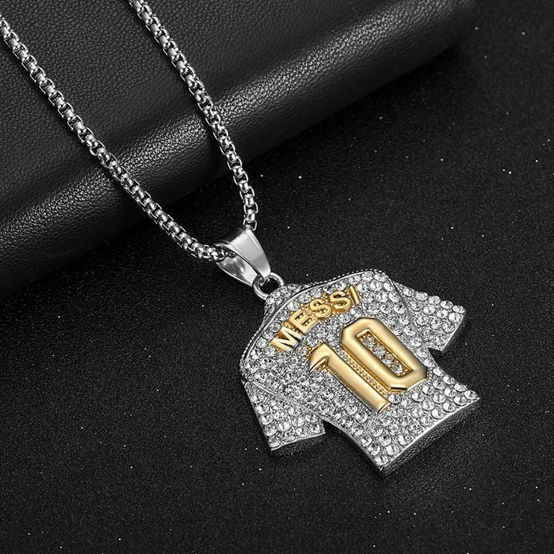 Planderful Everyday Genie Premium Football Jersey Pendant Necklace Titanium Steel Gold Plated Zircon For Hip Hop Fans