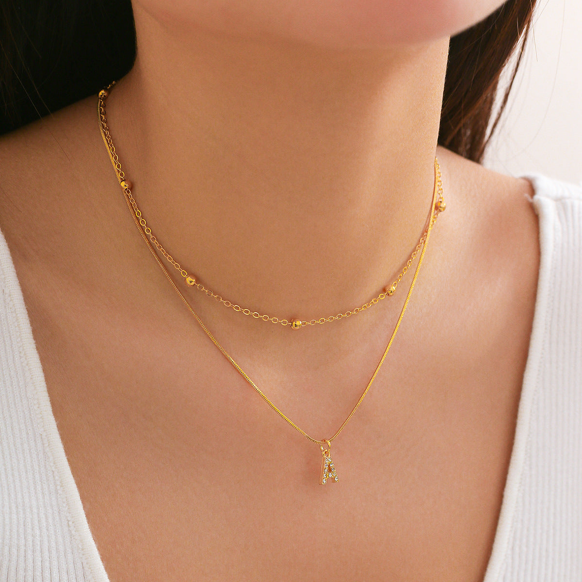 Elegant Diamond-Lined Letter Pendant Necklace with Snake Bone Chain