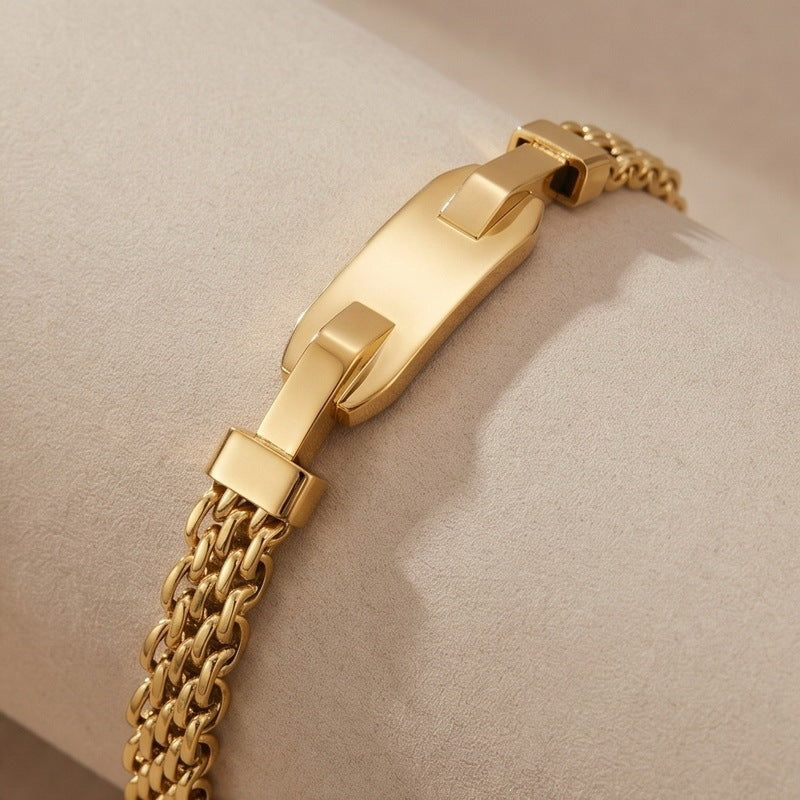 Style Rectangular Plate Mesh Chain Titanium Steel Bracelet Geometric Curved Bar