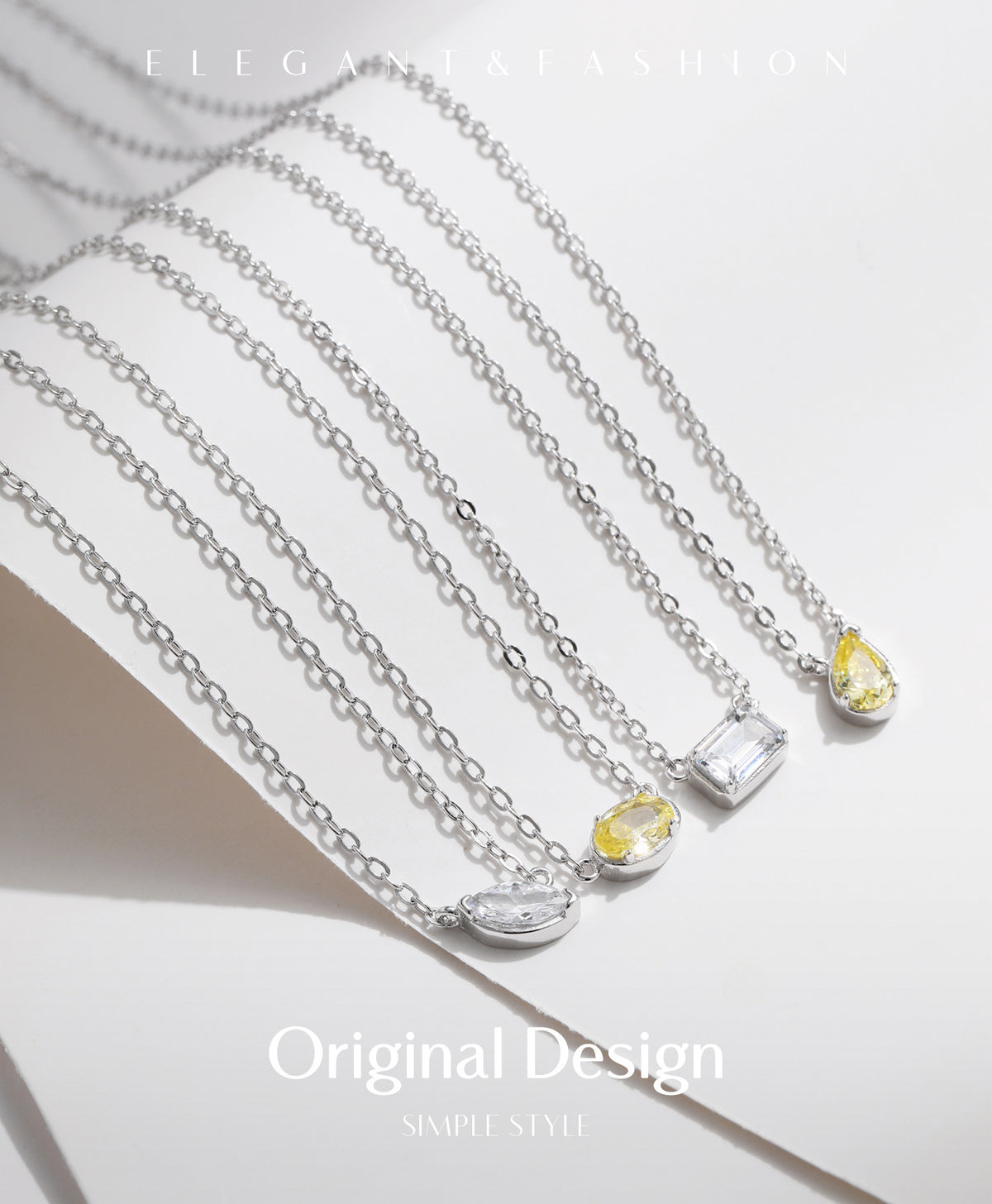 925 Sterling Silver Geometric Square Zircon Necklace