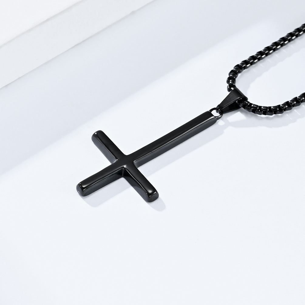 Steel Necklace - Statement Inverted Cross Pendant