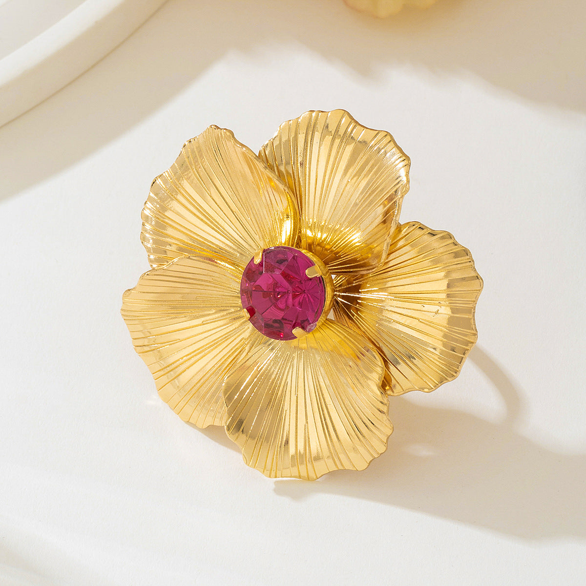 Elegant Metal Flower Gemstone Ring for Women by Planderful