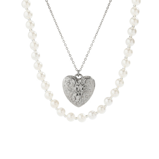 European and American Vacation Style Jewelry, Love Pendant Necklace with Versatile Niche Pearl