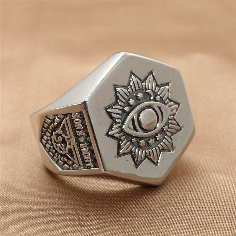 Retro Masonic Eye Ring for Men - Trendy Titanium Steel Jewelry Accessories