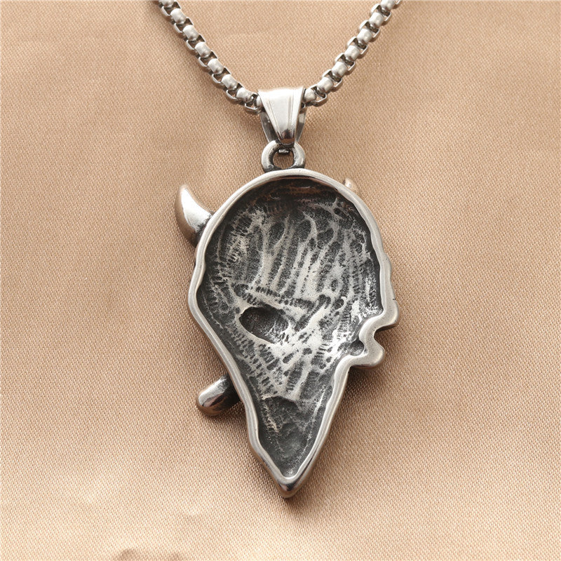 Titanium Steel Bull Demon King Pendant Necklace, Custom Punk Retro Men's Stainless Steel Horned Avatar Jewelry