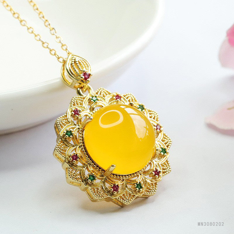 Chalcedony Sunflower & Ruyi Pendant — No Chain