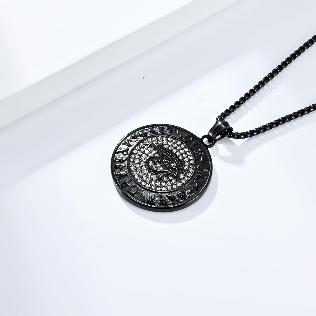 Eye Of Horus Necklace By Planderful Zircon Studded Ankh Symbol Jewelry In Titanium Steel For Hip Hop Fashion Fans