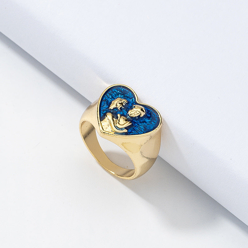 Blue Love Mother and Child Ring - Handmade European Style Jewelry