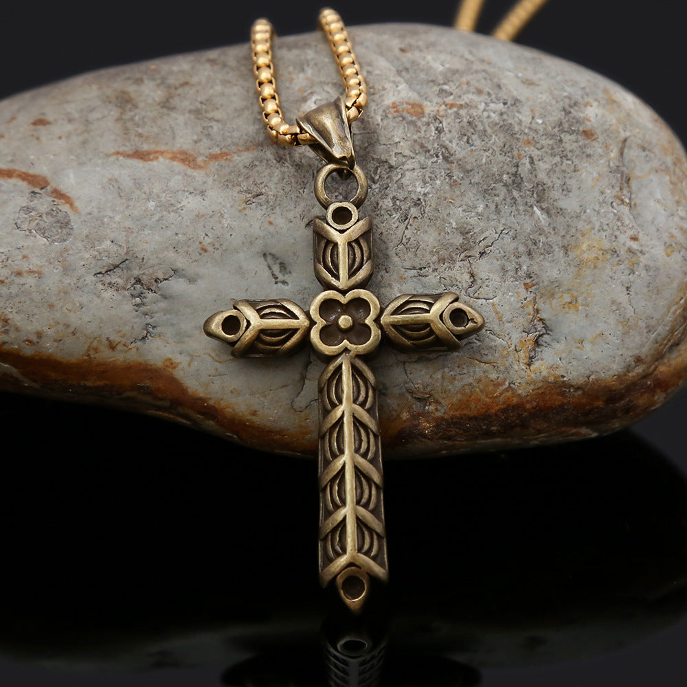 Nordic Vintage Titanium Steel Cross Necklace for Men