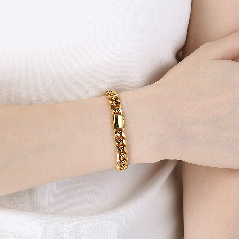 American Hip Hop Solid Thick Cuban Round Grinding Cuban Chain Bracelet Unisex Bare Body