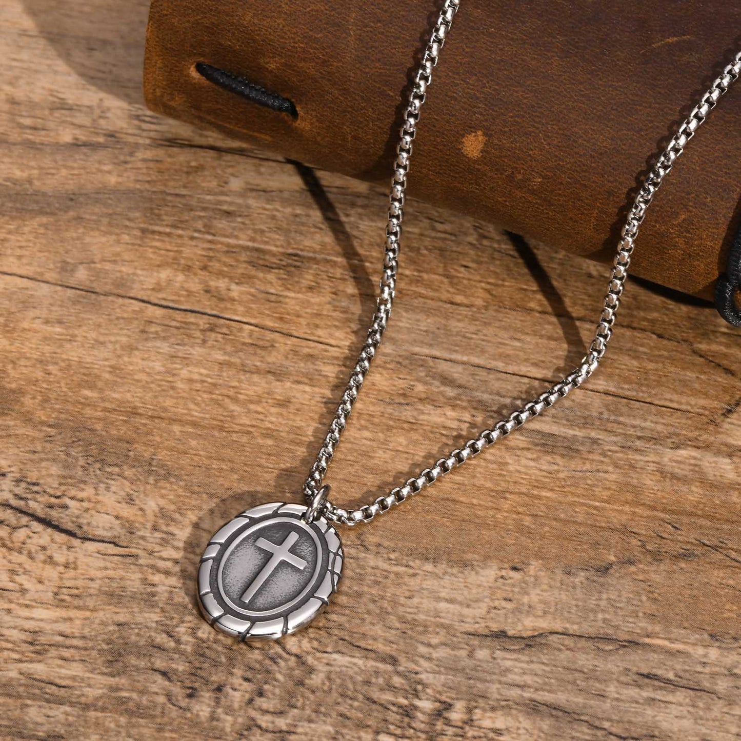 Men's Titanium Steel Necklace Double Sided Cross Pendant