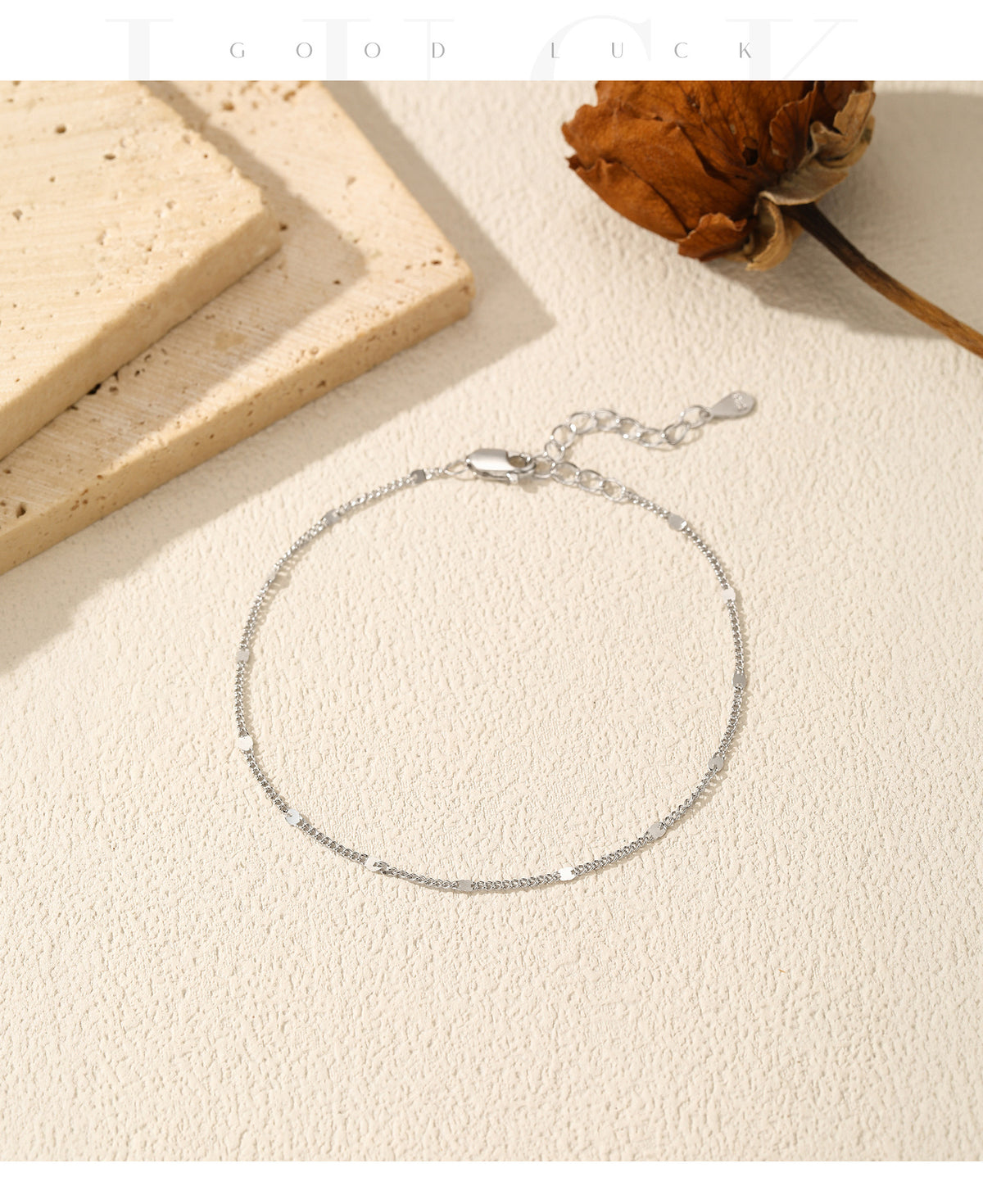 925 Sterling Silver Fine Plain Chain Bracelet