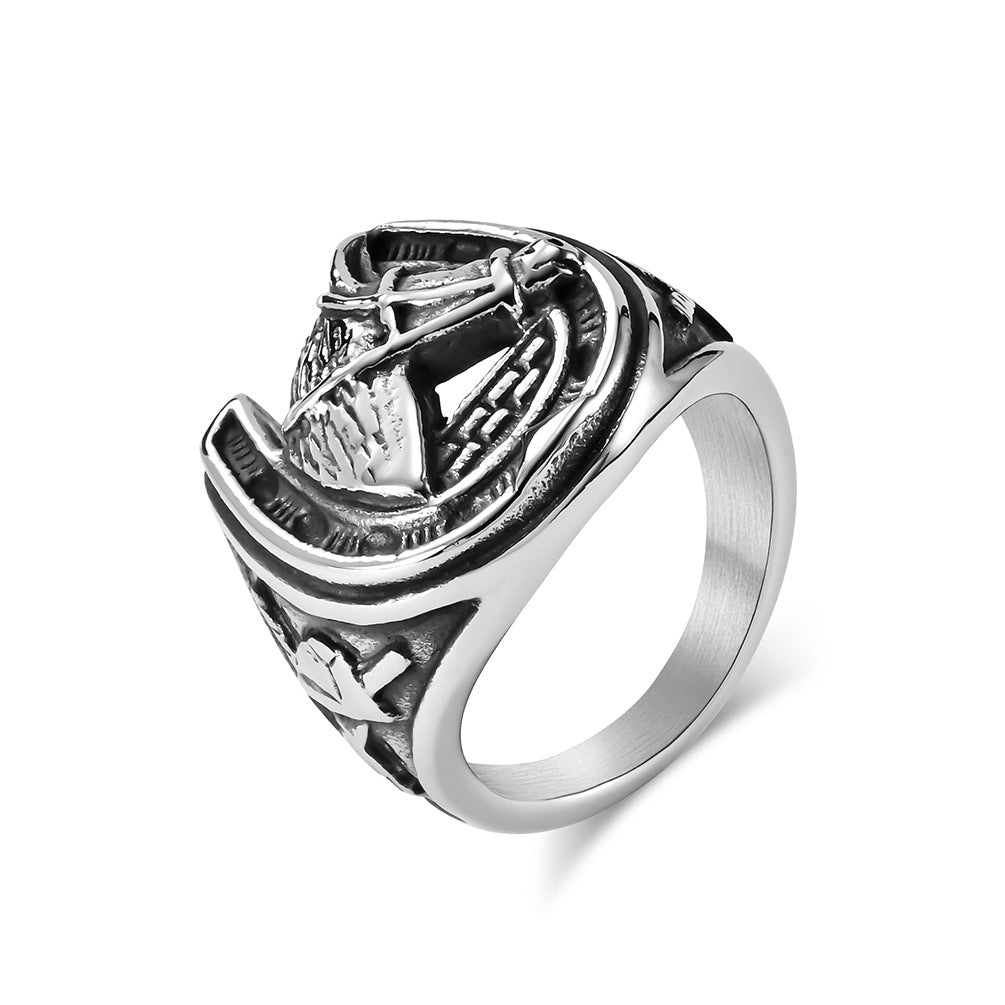Retro Horse Head Horseshoe Titanium Steel Ring for Men