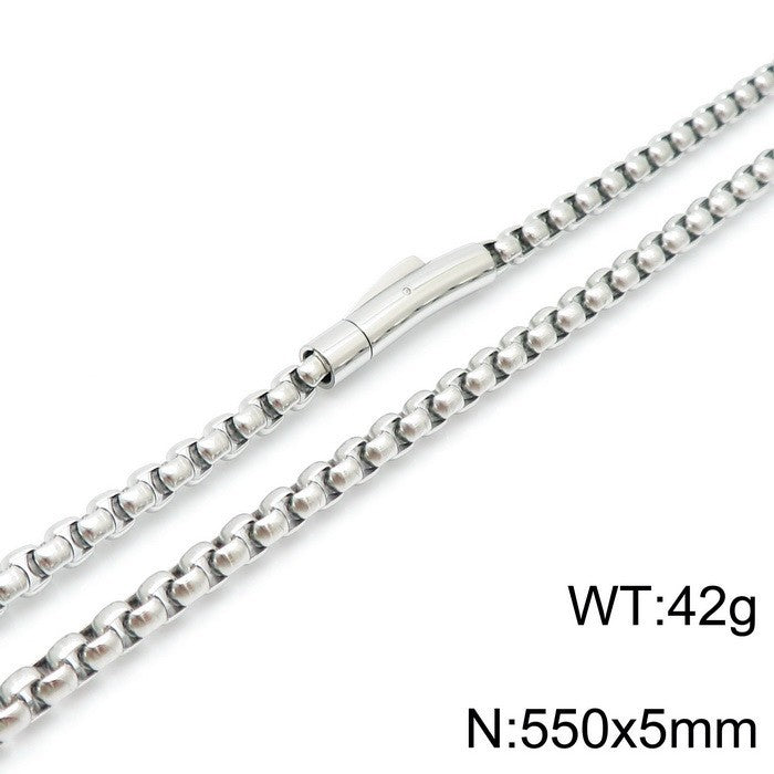 And Plain Chain Necklace, Style Rock Retro Square Pearl Chain Magnetic Buckle Titanium