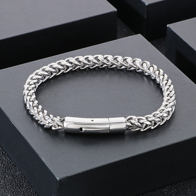 Planderful Men Stainless Steel Chain Bracelet Retro Style