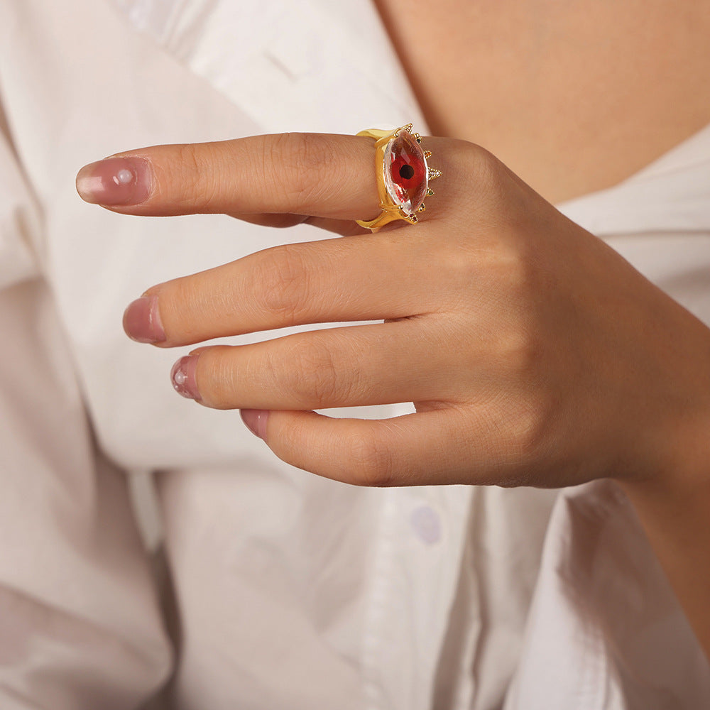 Copper Devil's Eye Zircon Adjustable Ring - Light Luxury Retro Jewelry