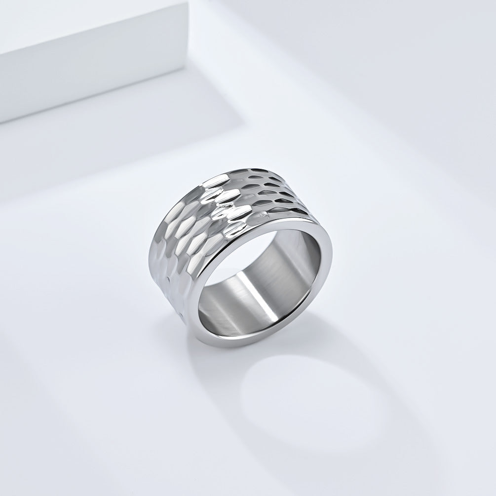 Planderful Titanium Steel Ring For Men With Honeycomb Concave Convex Pattern Bold Durable Modern Jewelry For Him
