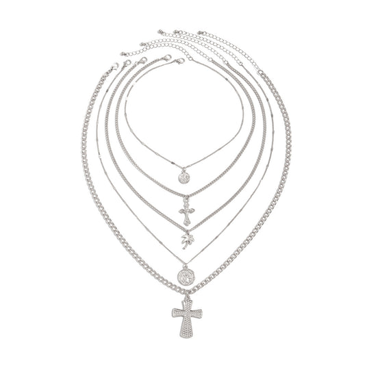 Palm Tree & Cross Layered Pendant Necklace