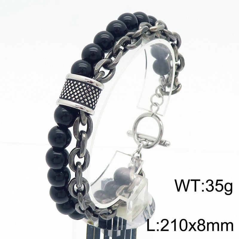 Planderful Titanium Tiger Eye Bracelet for Men Double Layer