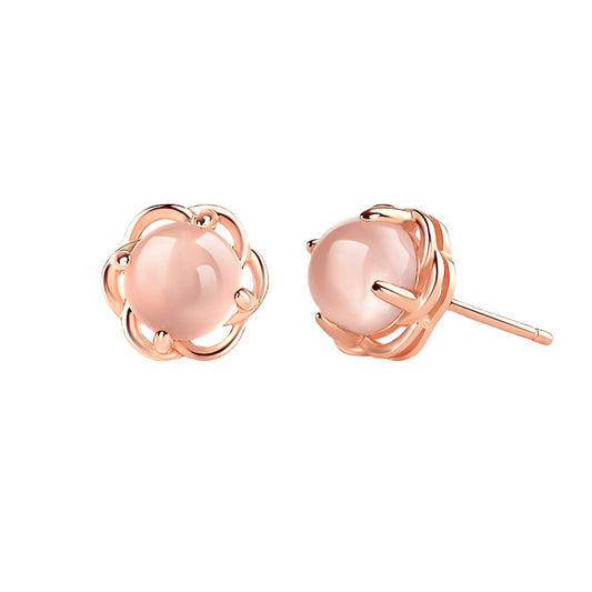 Rose Gold Flower Earrings with Opal Gem for Women's