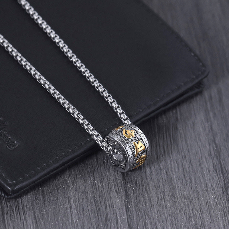 Planderful Mens Stainless Steel Necklace With Cylindrical Auspicious Cloud Pendant Vintage Style