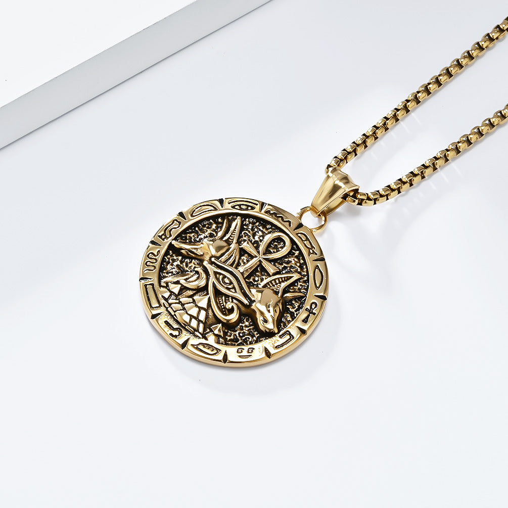 Vintage Egyptian Anka Cross Anubis God Titanium Necklace
