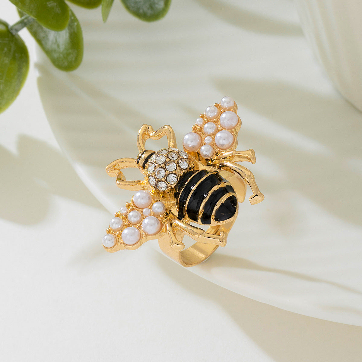 Cute Bee Women's Ring with Pearl Wings by Planderful