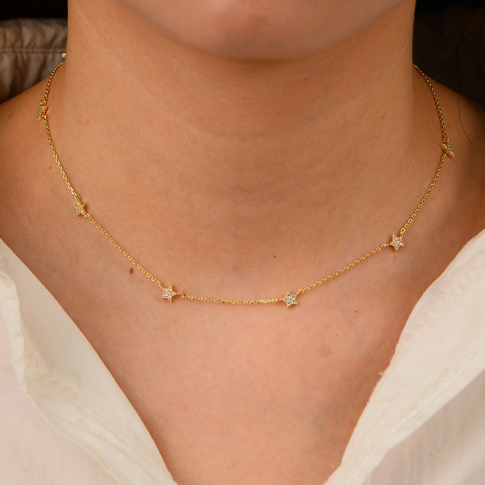 S925 Sterling Silver Gold-Plated Star Pendant Necklace Versatile Neck Chain