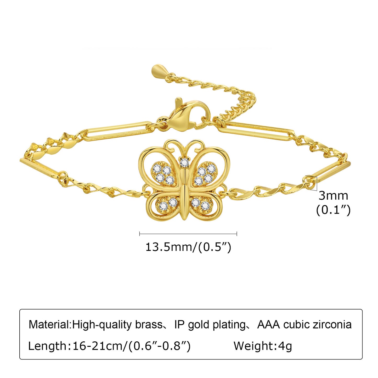 Butterfly Zircon Fashion Bracelet Women's Copper Material