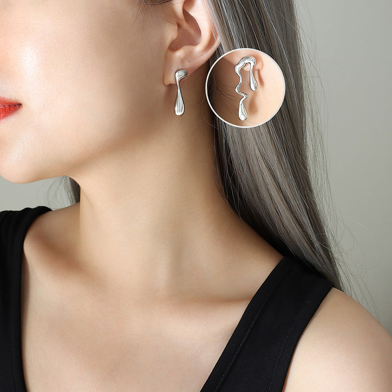 Asymmetrical Gold-Plated Titanium Steel Stud Earrings from Planderful Collection