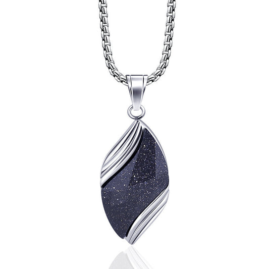 Planderful Blue Sandstone Durable Stainless Steel Mens Necklace With Silver Tone Pendant Gift For Him