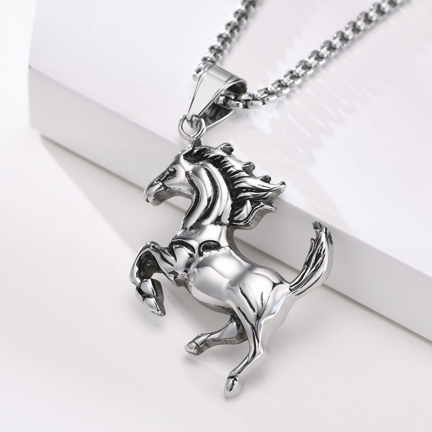 Stainless Steel Horse Pendant Steel Men's Necklace Jewelry