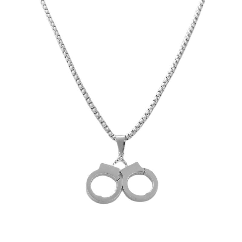 Personalized Retro Titanium Steel Handcuffs Pendant Necklace for Men - Trendy Multi-Color Design