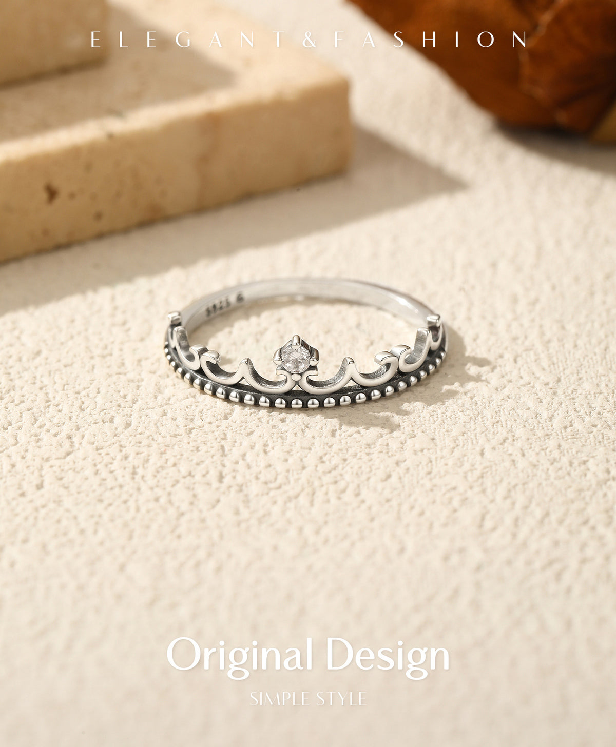 925 Sterling Silver Vintage Zircon Crown Ring